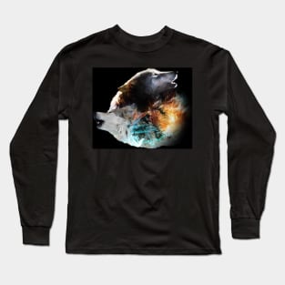 Yin-Yang Wolf, Ice Fire Smoke Wolves Long Sleeve T-Shirt